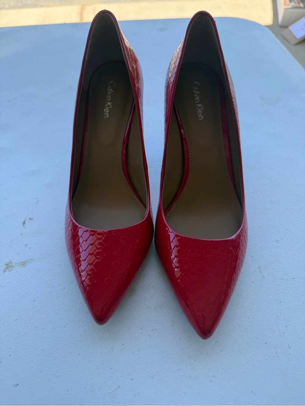 Calvin Klein Glossy Red Pointed-Toe Pumps